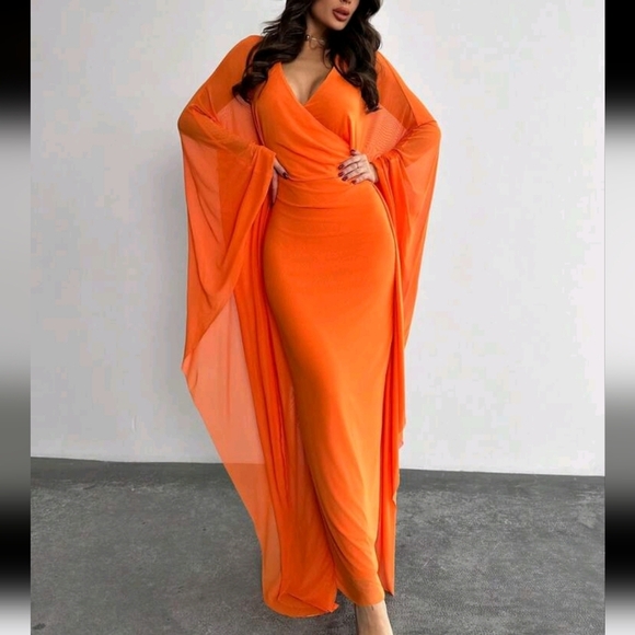 Dresses & Skirts - New Elegant Elegant Orange V-Neck Bodycon Waist Slimming Long Dress